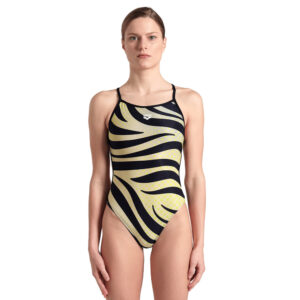 Womens Multi Stripes Lace Back Swimsuit