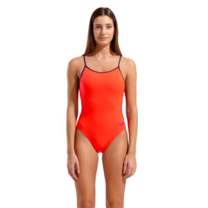 Womens Solid Lace Back Swimsuit